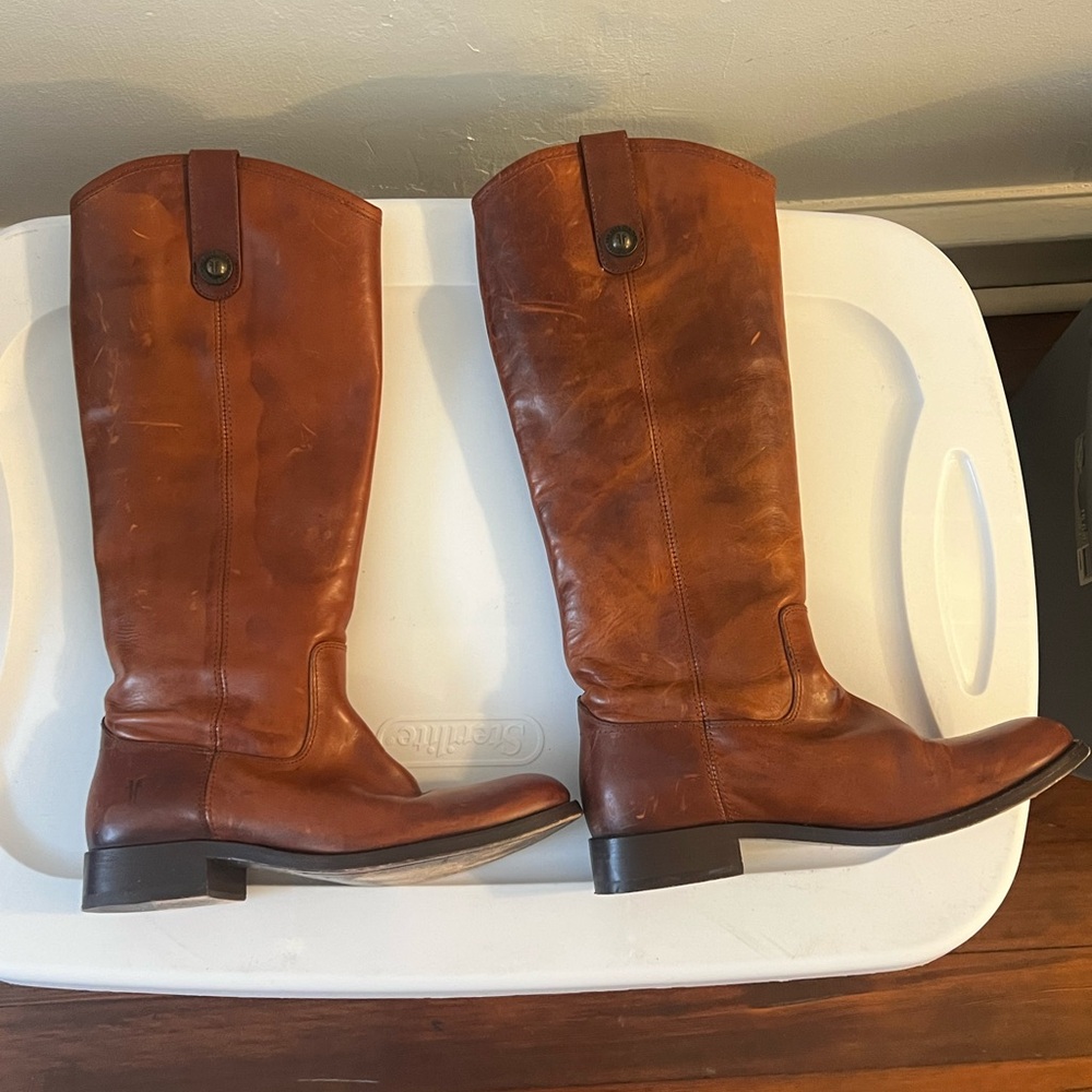 Frye Cognac Over the Knee Leather Boots - Picture 2 of 4